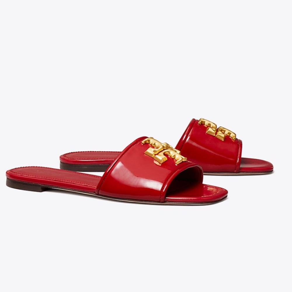 Tory Burch Glossy Red Slides with Gold Accent